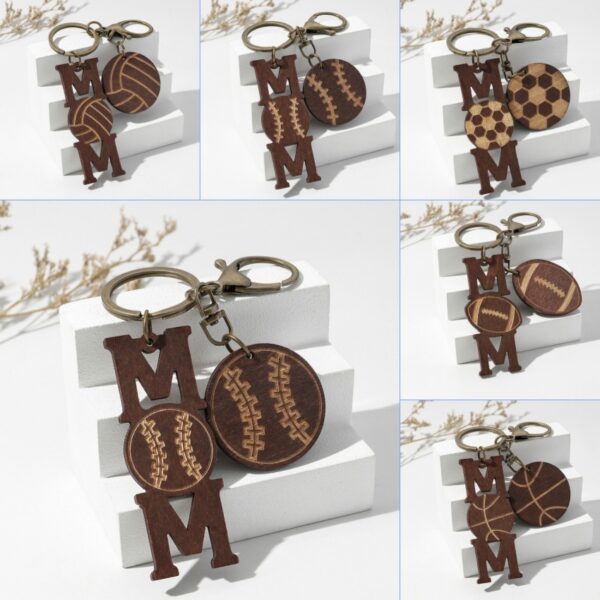 Wholesale Mother's Day Sports Ball Wooden Keychains
