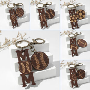 Wholesale Mother's Day Sports Ball Wooden Keychains