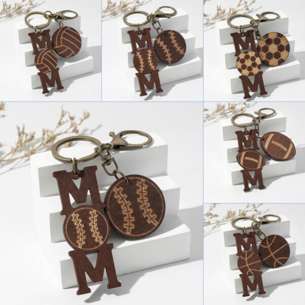 Wholesale Mother's Day Sports Ball Wooden Keychains