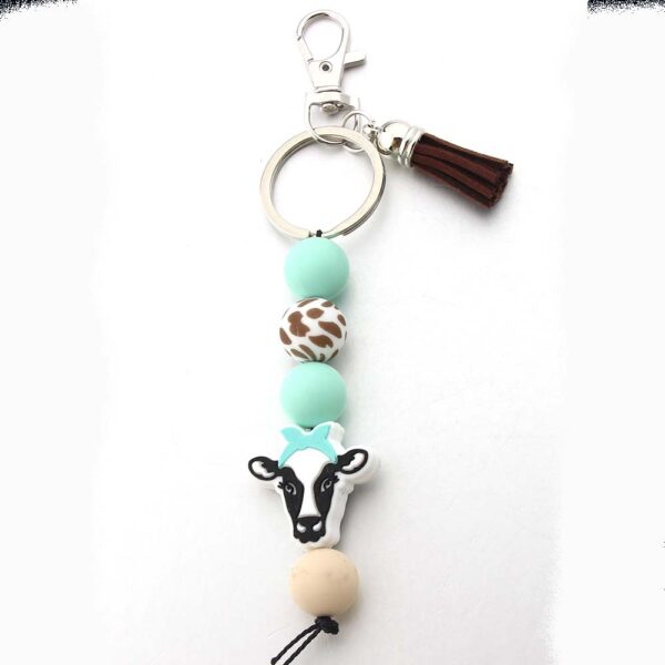 Wholesale Handmade Silicone Beads Cow Cartoon Tassel Bag DIY Keychain