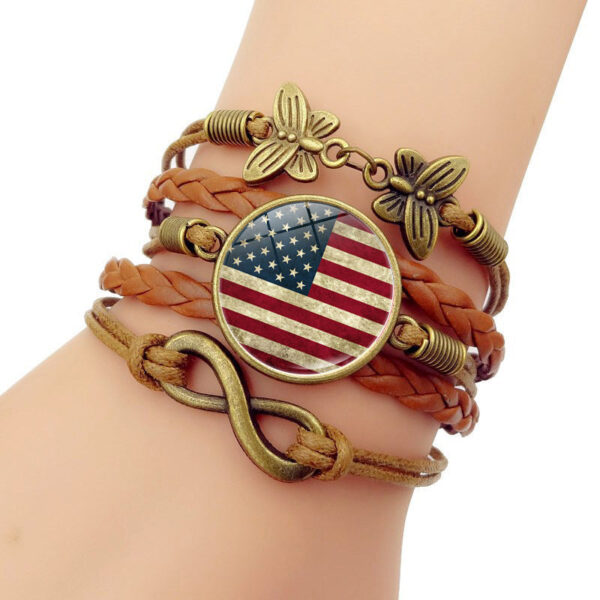 Wholesale Flag Time Stone Multilayer Braided Alloy Bracelet
