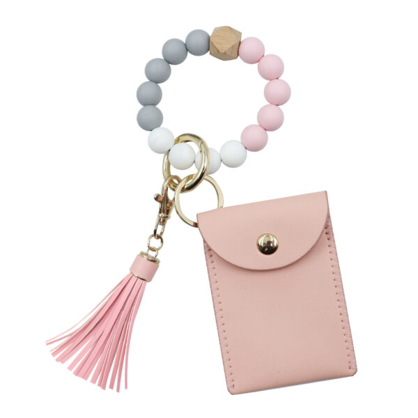 Wholesale Silicone Beaded Tassel Card Holder wrist keychain