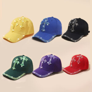 Wholesale Cap Korean Rhinestone Fashion All-match Summer Hand-made Spot-drill Sunscreen Suntide Female Male Baseball Cap Cross-border