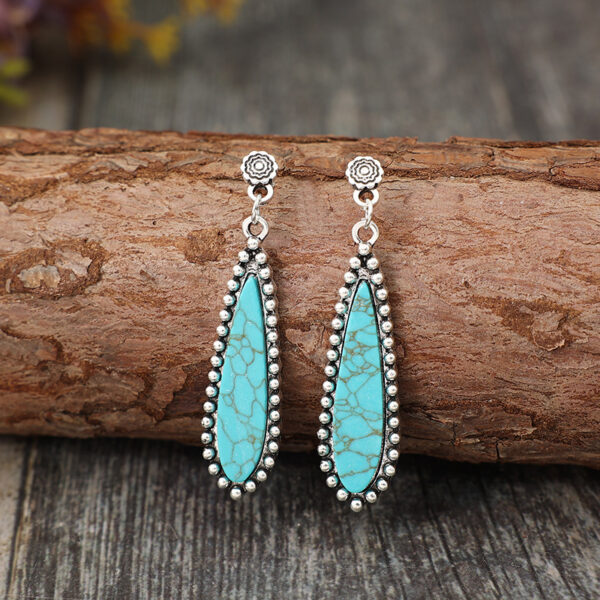 Wholesale Bohemian Retro Style Long Exaggerated Inlaid Turquoise Alloy Earrings