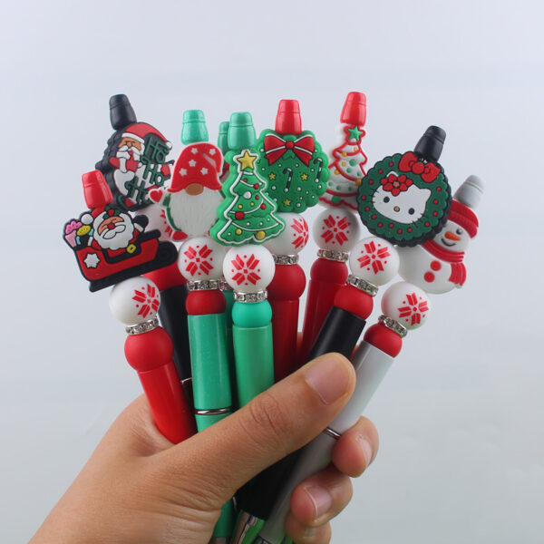 Wholesale Cartoon Christmas Snowman Tree Beadable Silicone Beaded Ballpoint Pen