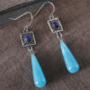 Wholesale Fashionable Ethnic Style Two-color Turquoise Inlaid Elegant High-end Long Drop Pendant Earrings