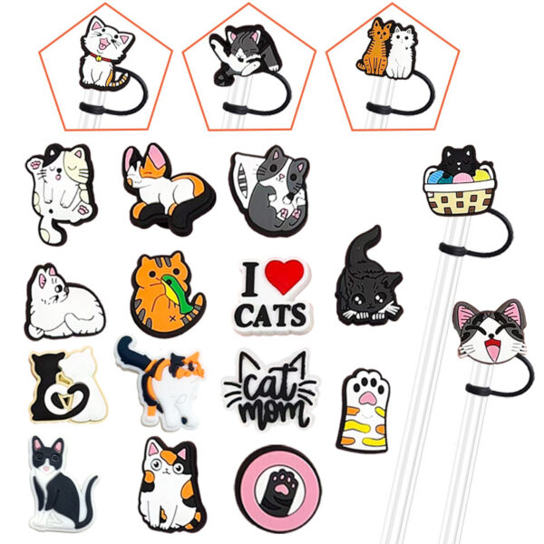 O1CN01hAkmWa1saD2kiG0S7_2214349335782-0-cib Wholesale 10pcs PVC 10mm Cute Cat Animal Straw Cover Cup Decoration