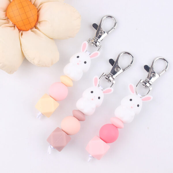 Wholesale Cartoon 3D Little White Rabbit Silicone Beaded Keychain