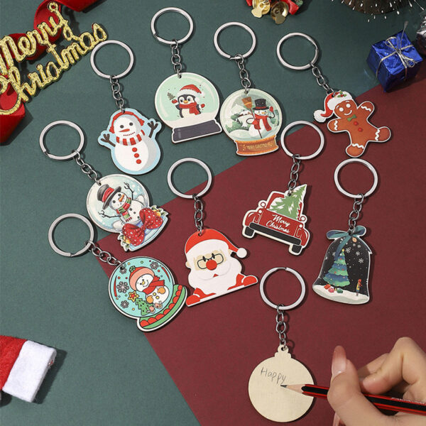 Wholesale Christmas Wooden Bell Tree Christmas Tree Snowman Keychain