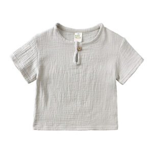 Wholesale Baby Cotton Linen Button Short Sleeve T-Shirt Shorts Thin Two-piece Set