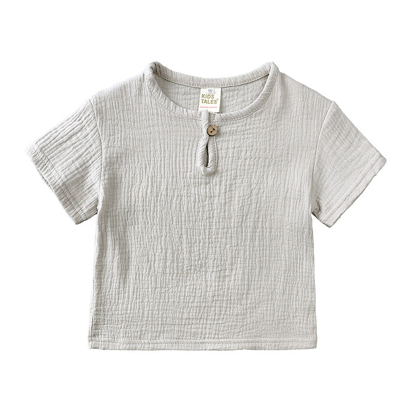 Wholesale Baby Cotton Linen Button Short Sle T-Shirt Shorts Thin Two-piece Set