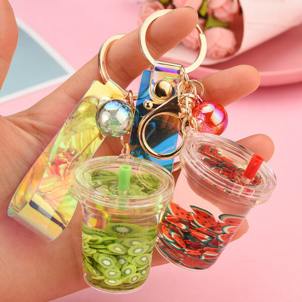 Wholesale Acrylic Milk Tea Cup Imitation Fruit Piece Floating Leather Rope Creative Key Chain