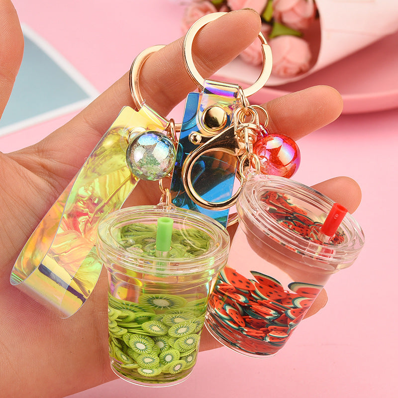 Wholesale Acrylic Milk Tea C Imitation Ft Piece Floating Leather Rope Creative Key Chain