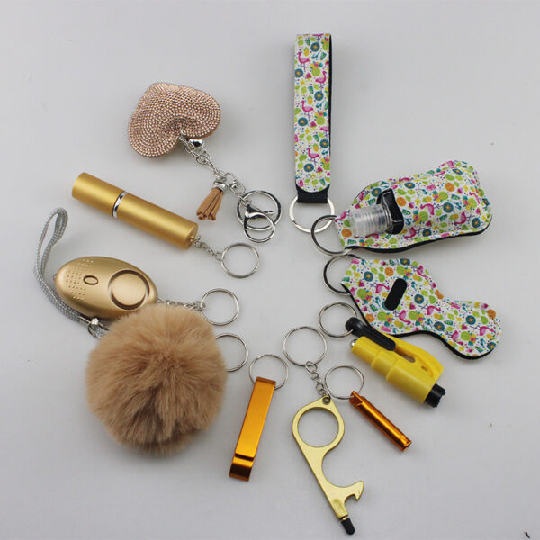 Wholesale Rhinestone Love Lipstick Set Bottle Opener Hair Ball Whistle Keychain Set