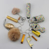 Wholesale Rhinestone Love Lipstick Set Bottle Opener Hair Ball Whistle Keychain Set