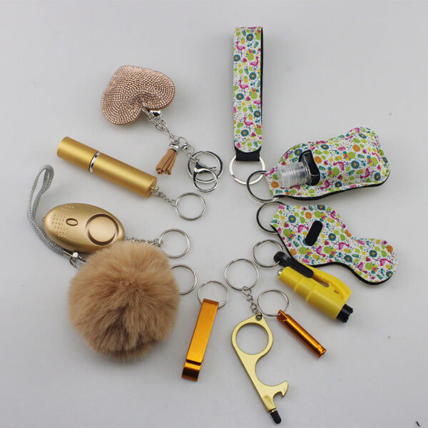 Wholesale Rhinestone Love Lipstick Set Bottle Opener Hair Ball Whistle Keychain Set