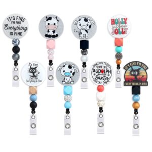 Wholesale Badge Reels Cow Beaded Acrylic Retractable Keychains