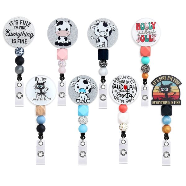 Wholesale Badge Reels Cow Beaded Acrylic Retractable Keychains