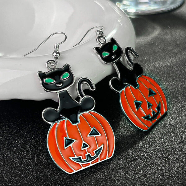 Wholesale Halloween Personalized Creative Black Cat Pumpkin Earrings