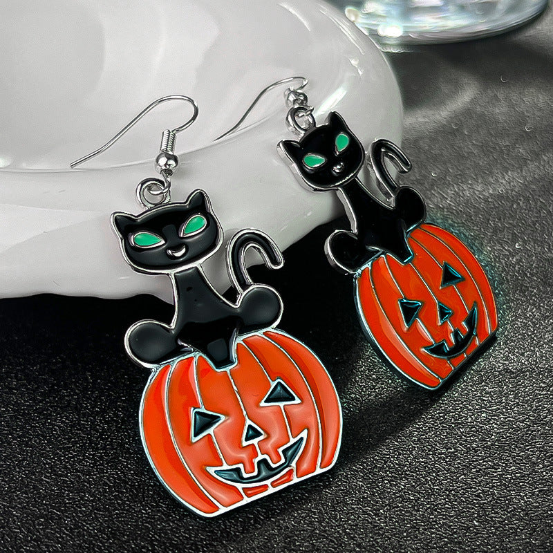 Wholesale Personalized Creative Black Cat Pumpkin Earrings
