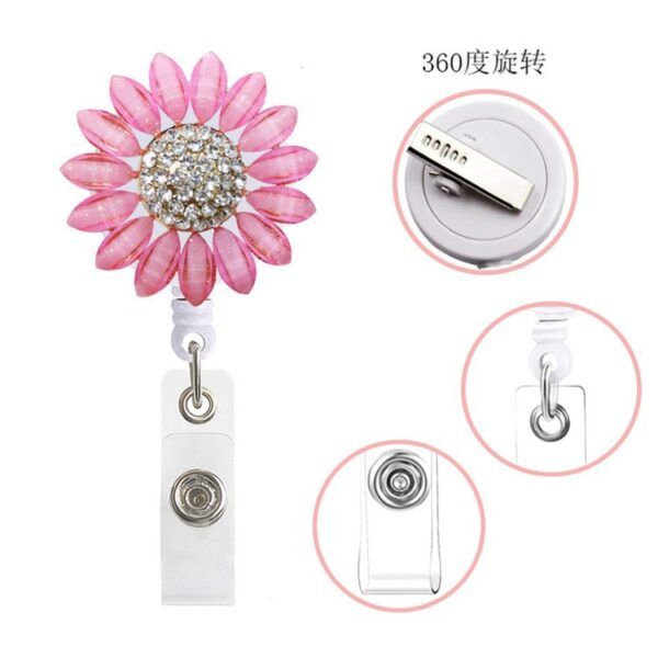 Wholesale Badge Reels Metal Sunflower Flower Diamond Retractable Keychain