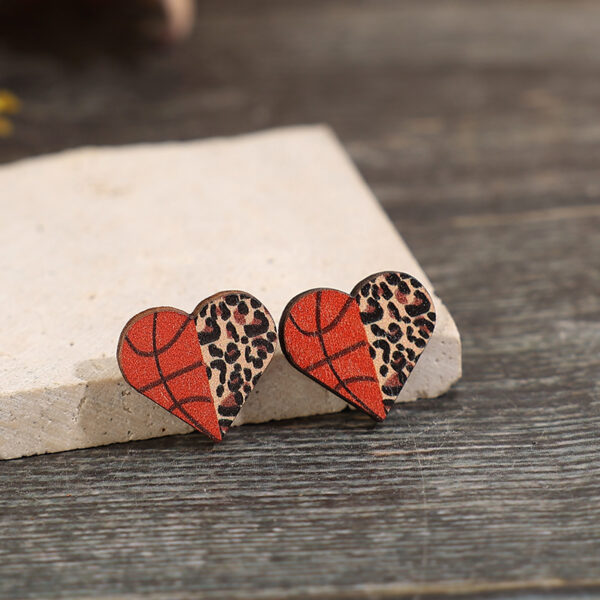 Wholesale Valentine's Day Wooden Heart Shape Leopard Print Stud Earrings