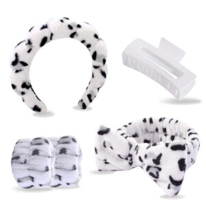 White leopard print headband hairpin hair tie wrist 5-piece set (seam interface)