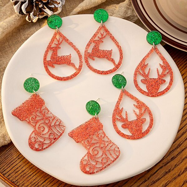Wholesale Christmas Santa Claus Acrylic Snowflake Elk Hollow Earrings