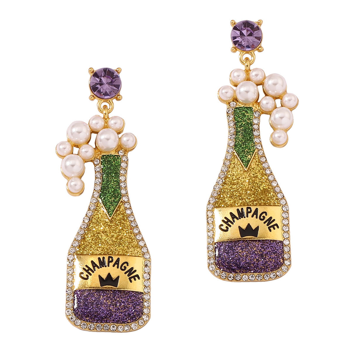 Wholesale Carnival Wine Bottle Zinc Alloy Mardi Gras Earrings