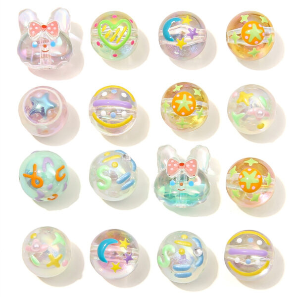 O1CN01hSWBp71kwdNmZyLpa_4000034748-0-cib Wholesale Acrylic Colorful Graffiti Round Beads Rabbit Beads