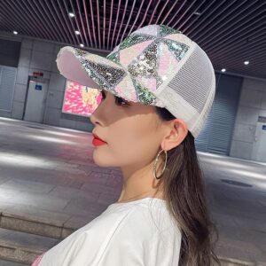 White triangle sequined mesh cap / Adjustable