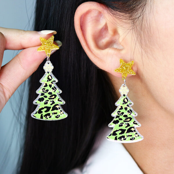 Wholesale Christmas Leopard Print Christmas Tree Acrylic Earrings