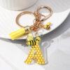 Wholesale Bee Honeycomb Acrylic English Letter Tassel Bee Enamel Keychain