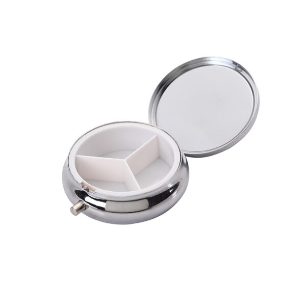 O1CN01hW2eS21v2GEC6U4M8_2207794686114-0-cib Wholesale Diamond-encrusted Round Three-compartment Metal Pill Box