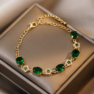 Emerald diamond flower bracelet (real gold plating)