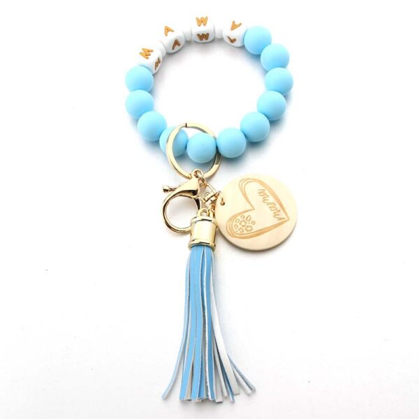 Wholesale Cartoon Love Wooden Sign Creative MAMA Letter Silicone Bead Wrist Keychain