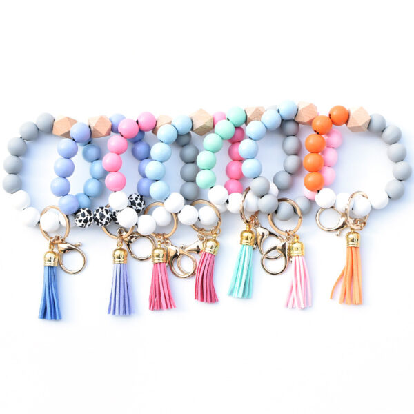Wholesale Colorful Silicone Beaded Wrist Keychain