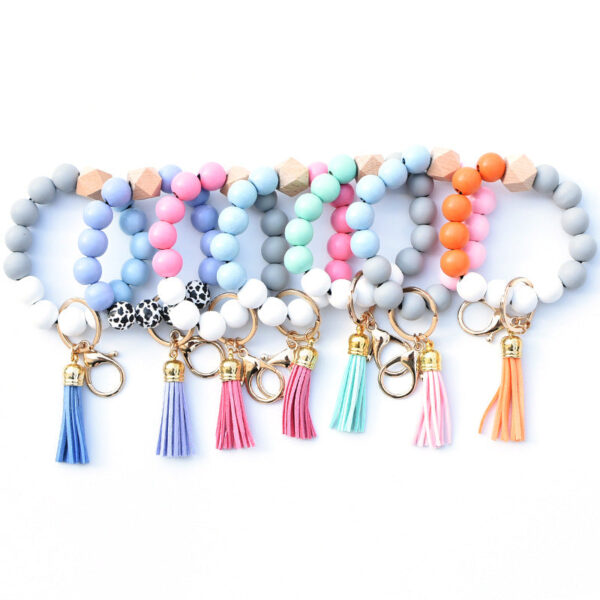 Wholesale Colorful Silicone Beaded Wrist Keychain
