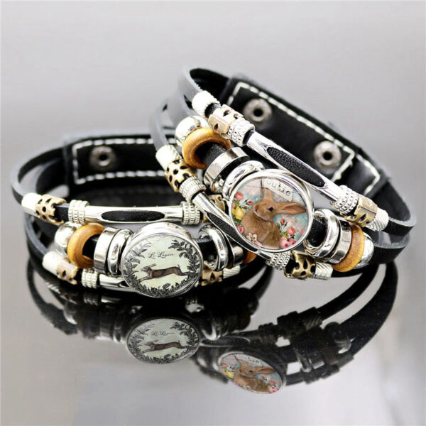 O1CN01hXQEm72M0ss5kGVXy_3423129766-0-cib Wholesale Easter Rabbit Button Woven Beaded Leather Bracelet