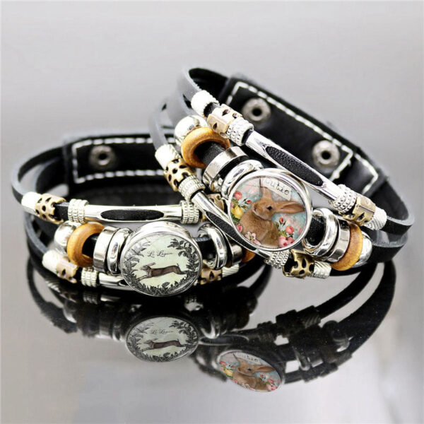 O1CN01hXQEm72M0ss5kGVXy__3423129766-0-cib Wholesale Easter Rabbit Button Woven Beaded Leather Bracelet