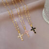 Wholesale Titanium Steel Micro-paved Light Luxury Zircon Cross Necklace Clavicle Chain