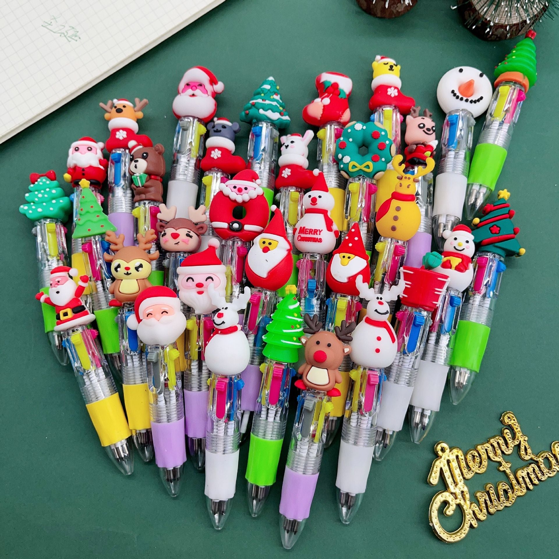Wholesale Cartoon Christmas Mini Four Color Plastic Ballint Pen