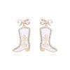 Wholesale Bow Oil Dripping Diamond Western Style BRIDE Cowboy Boot Earrings