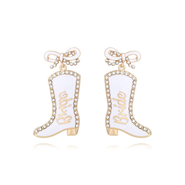 Wholesale Bow Oil Dripping Diamond Western Style BRIDE Cowboy Boot Earrings