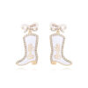 Wholesale Bow Oil Dripping Diamond Western Style BRIDE Cowboy Boot Earrings