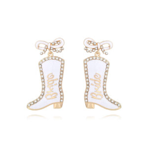 Wholesale Bow Oil Dripping Diamond Western Style BRIDE Cowboy Boot Earrings