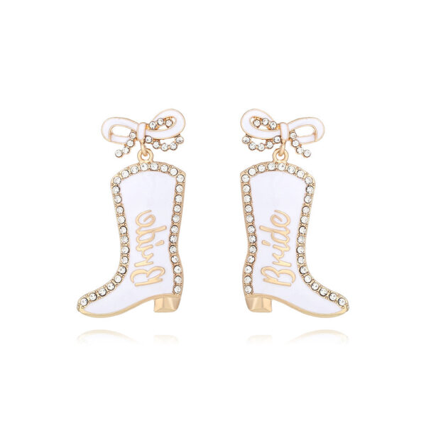 Wholesale Bow Oil Dripping Diamond Western Style BRIDE Cowboy Boot Earrings