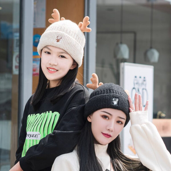 Wholesale Christmas Hat Winter Plush Warm Knitted Hat Cute Antler Beanie