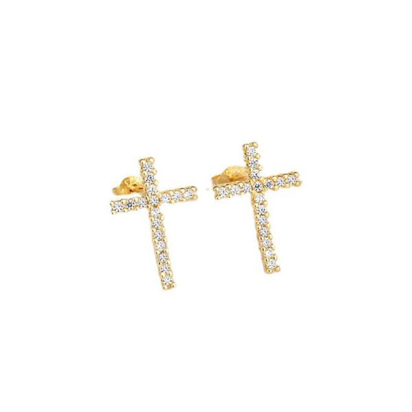 Wholesale Zircon Heart-shaped Simple Cross Copper Stud Earrings