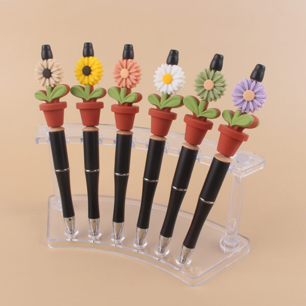 Wholesale Beadable Silicone Beaded Sunflower Potted Wooden Beads Plastic Ballpoint Pen
